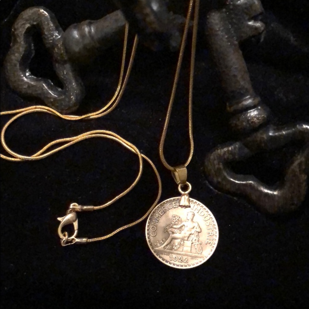 Golden French coin necklace -Estate Find!!